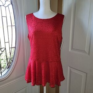 NWT Red Floral Lace Sleeveless Peplum Top Ellen Tracy Size Medium